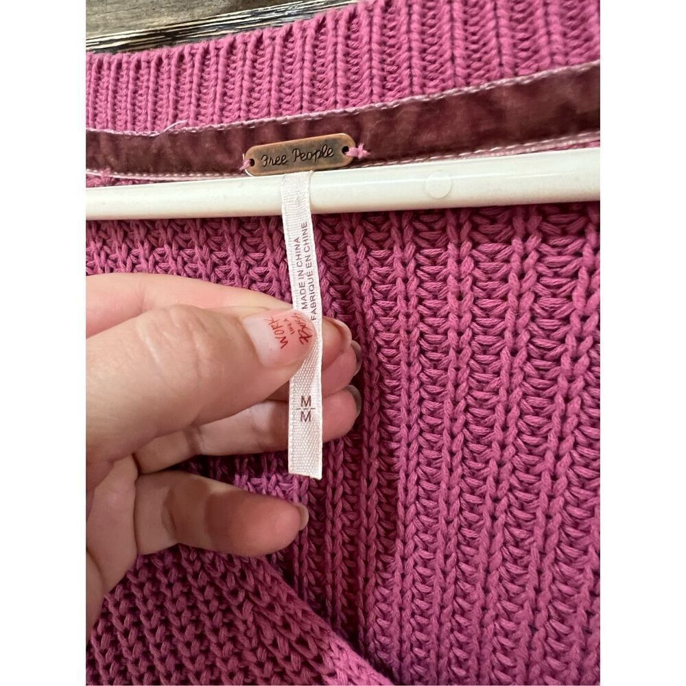 FREE PEOPLE Rose Pink Damsel Bell Sleeve Cotton V-neck Sweater M - Picture 5 of 11